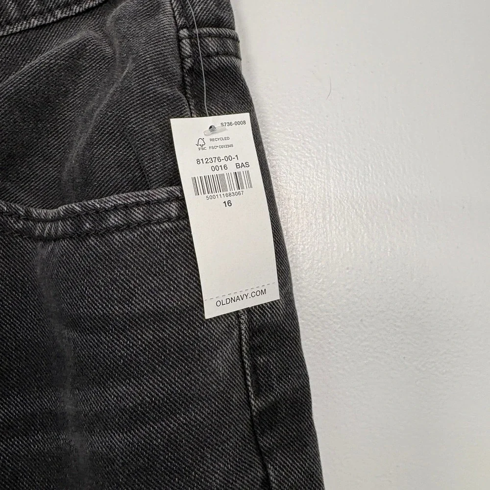 Old Navy Girls Jeans 16 Black High Rise Baggy Wide Leg Built-In Tough Adjustable